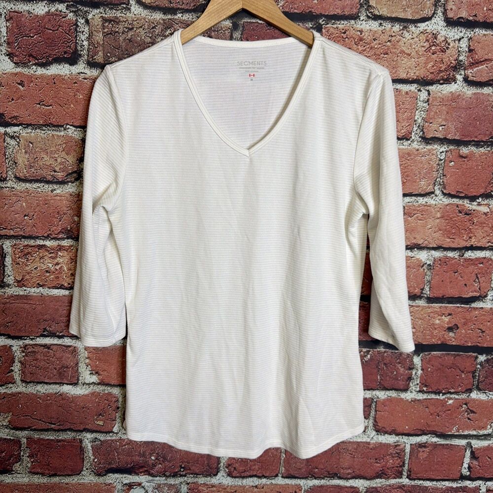 Seg'ments Women's V-Neck Shirt 3/4 Sleeve Basics Medium Tencel White